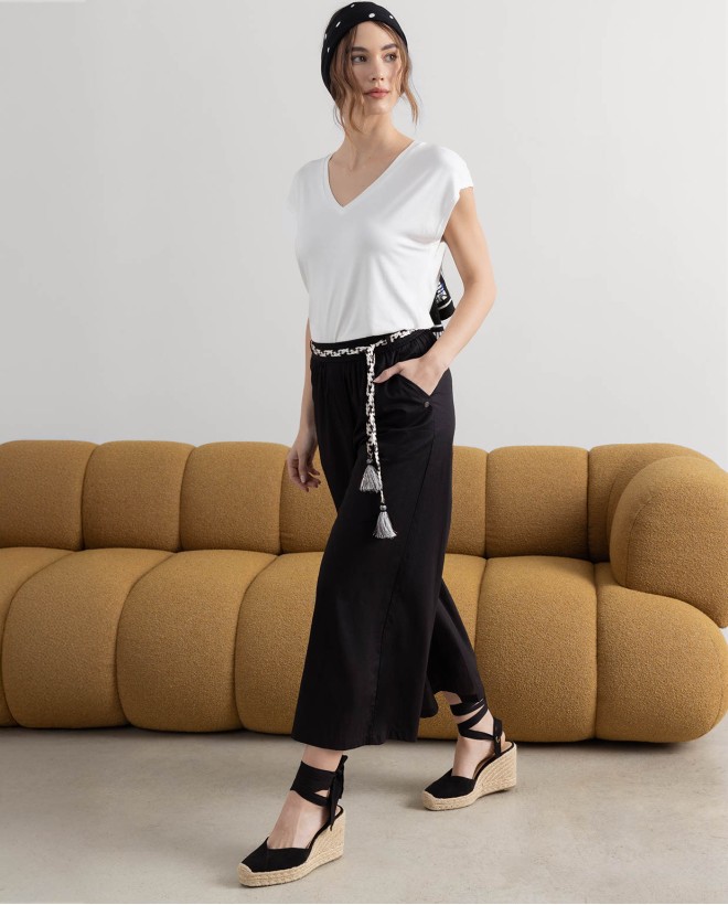 Pantaloni culotte con cintura Nero