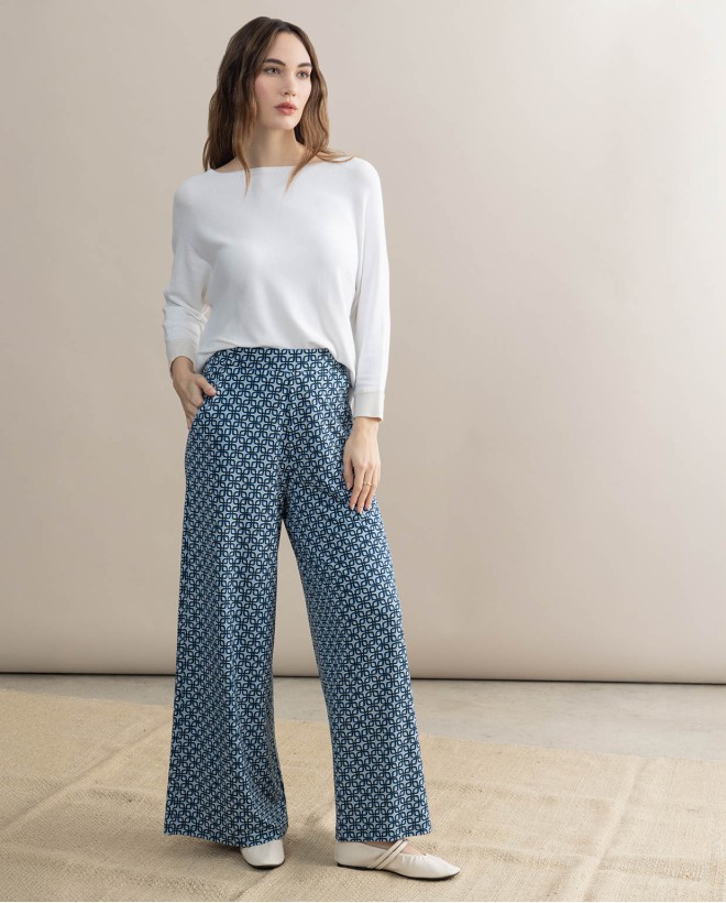 Pantaloni culotte elasticizzati stampati Azzurro