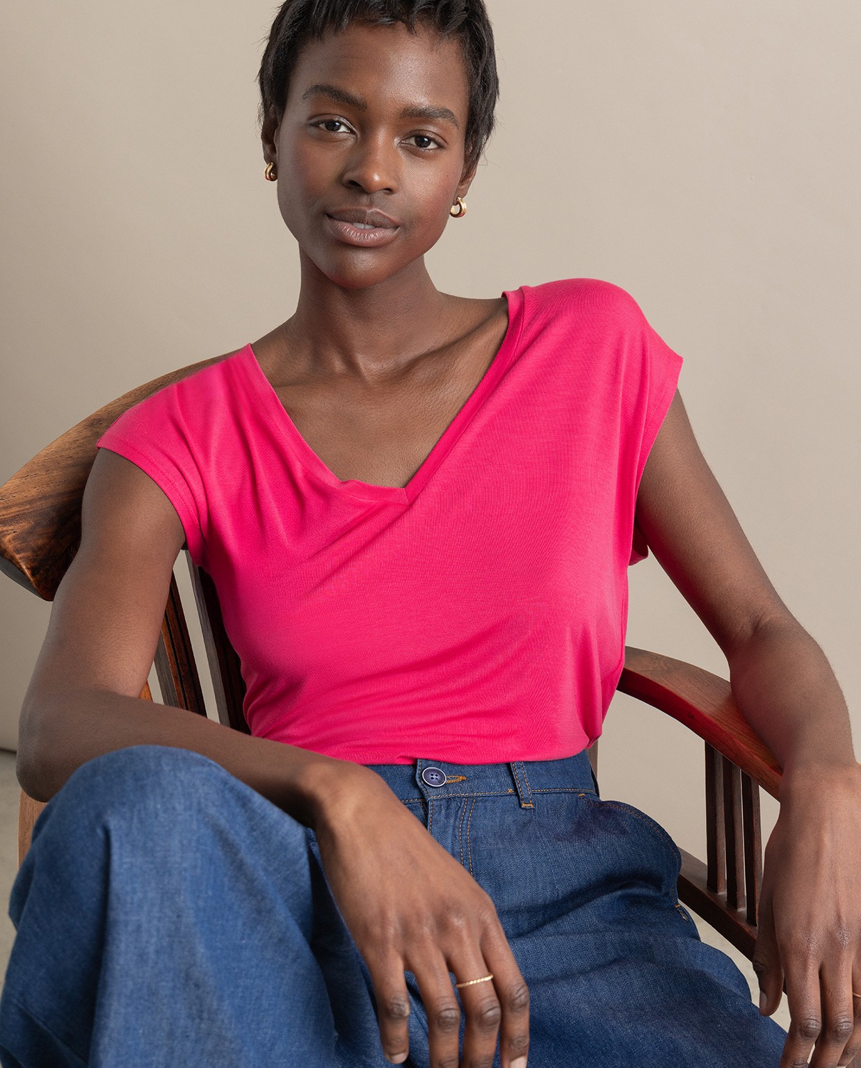 Plain bamboo sleeveless shirt Fuchsia