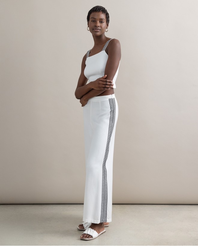 Wide.leg PANTS with embroidery White