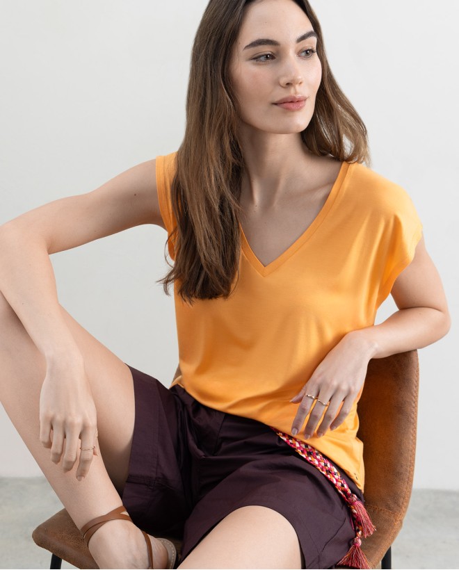 Plain bamboo sleeveless shirt Tangerine