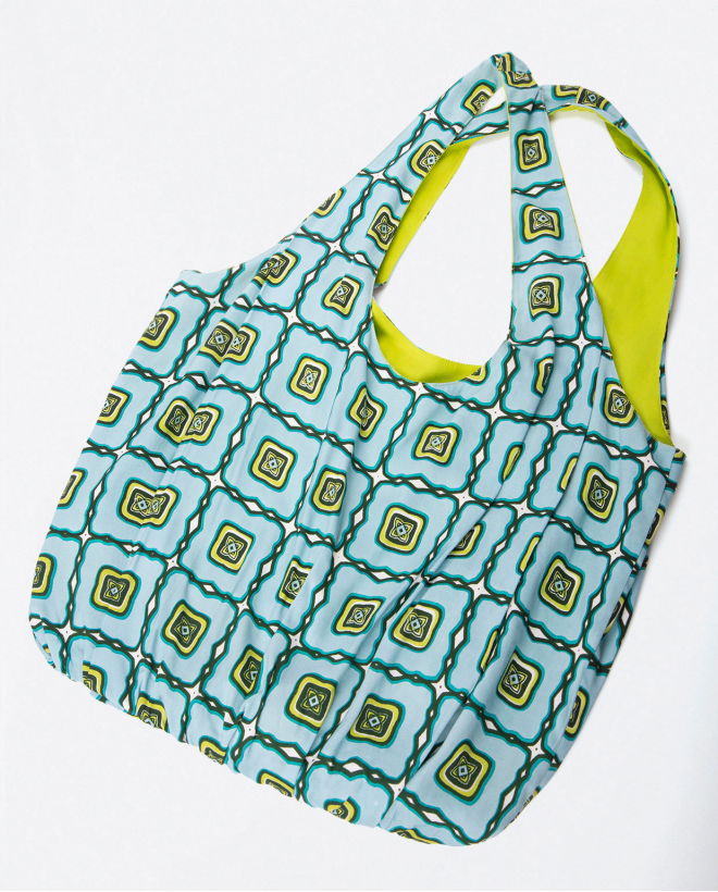 Borsa tote con pieghe. Stampato Verde acido