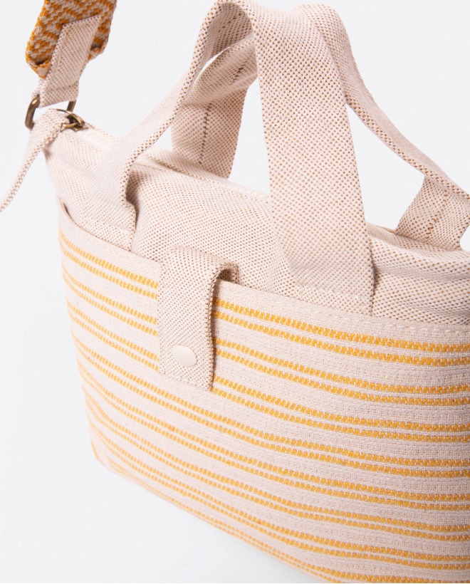 Borsa a tracolla in jacquard con manico. Strisce Giallo
