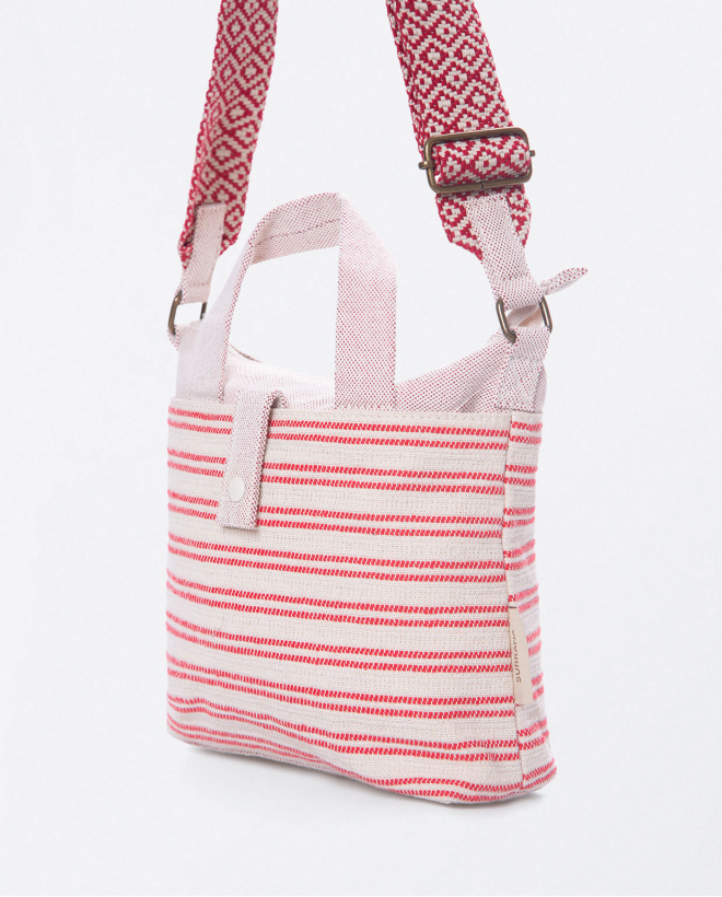 Borsa a tracolla in jacquard con manico. Strisce Rosso