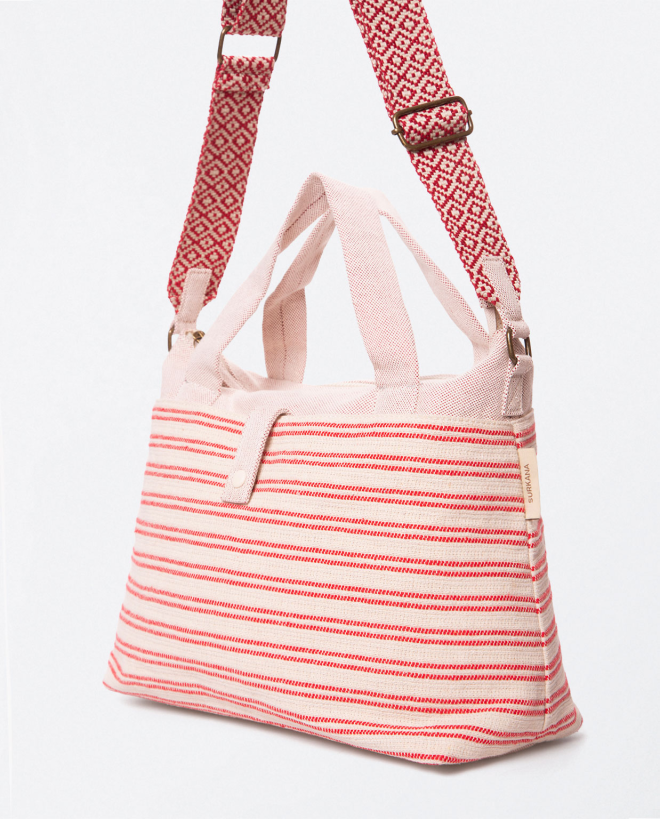 Borsa a tracolla in jacquard con manico. Strisce g Rosso