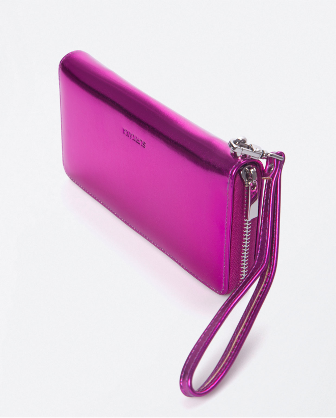 Portafoglio lungo con zip. metallizzato Fucsia