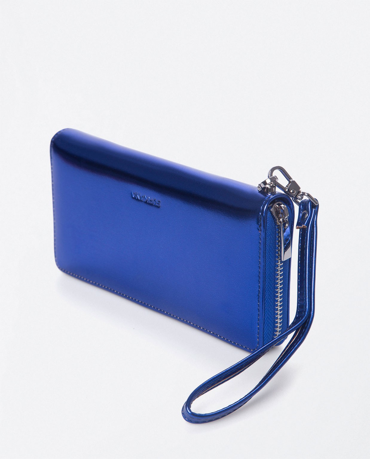 Portafoglio lungo con zip. metallizzato Azzurro