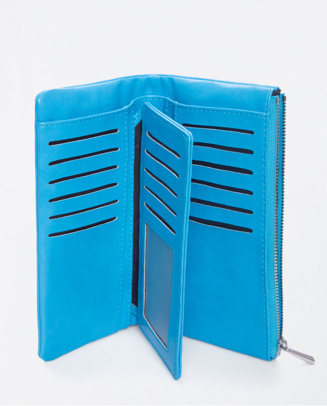 Portafoglio lungo con portacarte e portamonete. Blu