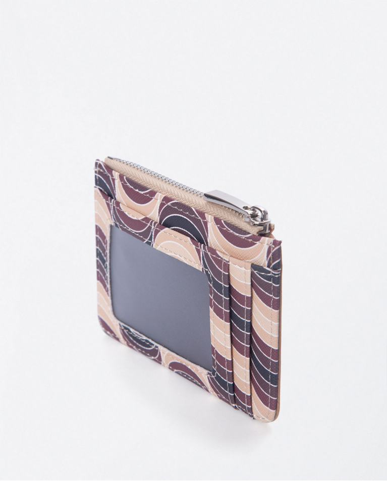 Portacarte piccolo con cerniera. Stampa Beige