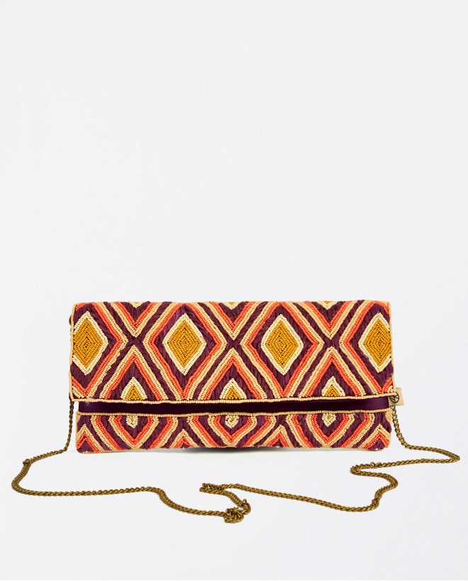 Pochette con perline e rafia Bordeaux