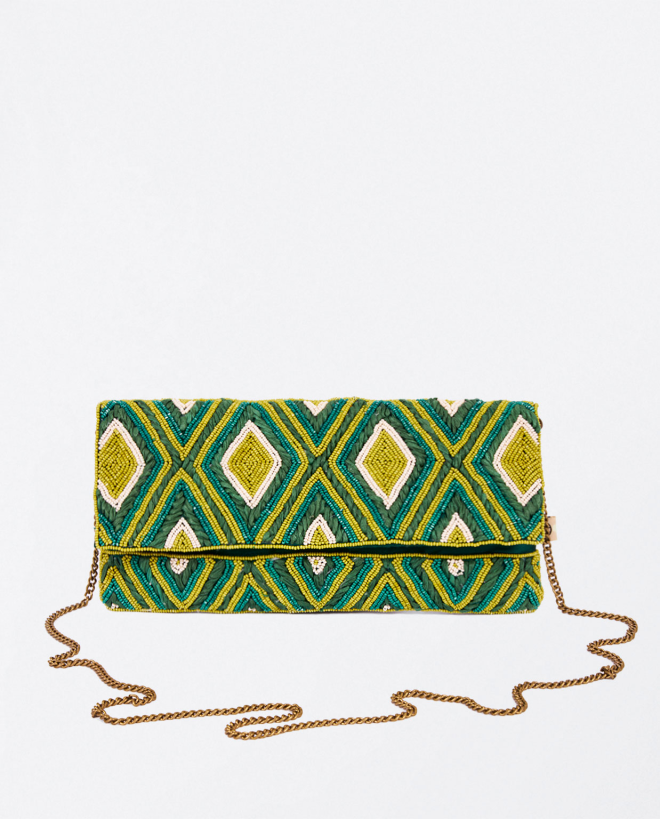 Pochette con perline e rafia Verde