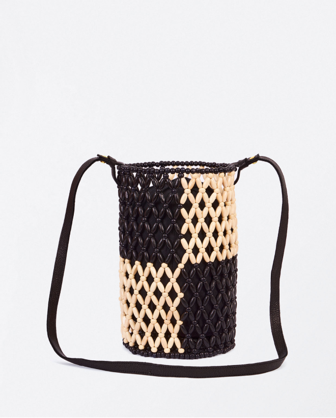 Borsa a tracolla con perline Nero