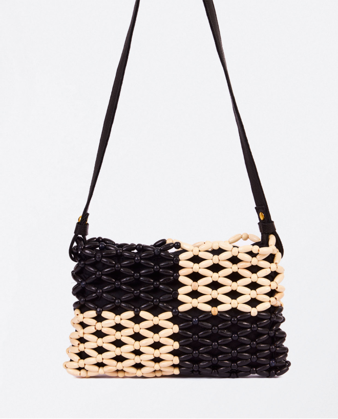 Borsa a tracolla con perline Nero