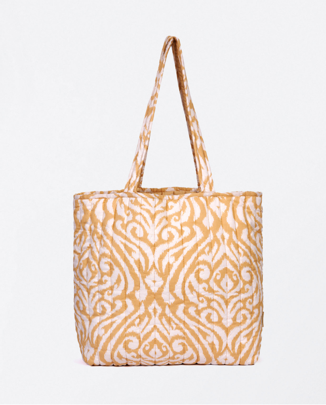Shopper trapuntata stampata Beige