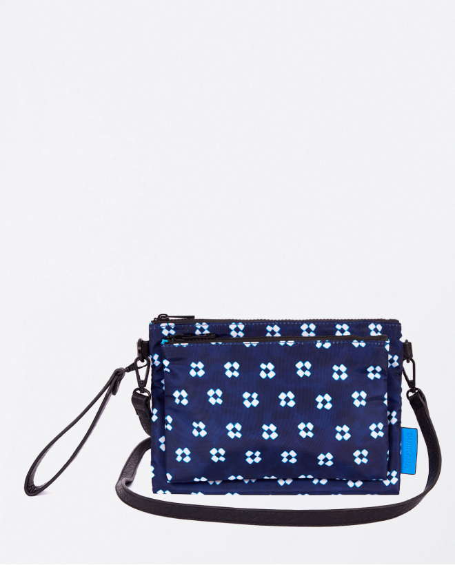 Borsa a tracolla piatta stampata Azzurro