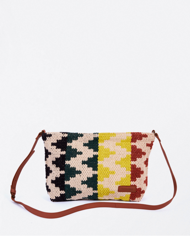 Borsa a tracolla in tessuto a zig zag Verde