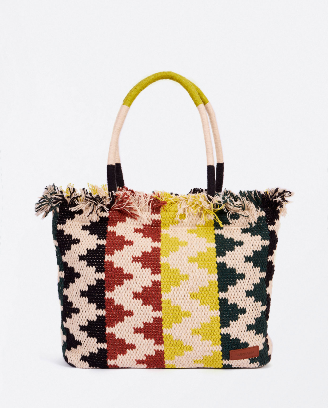 Shopper in tessuto a zig zag Verde