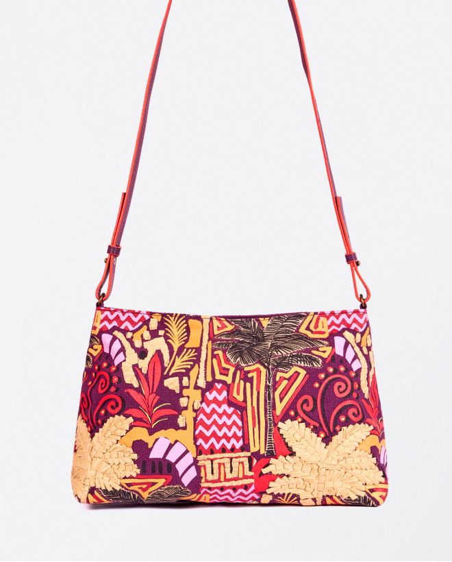 Borsa a tracolla in tessuto ricamato Bordeaux