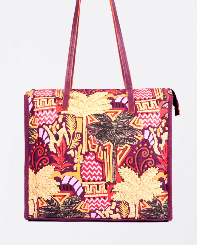 Shopper in tessuto ricamato Bordeaux