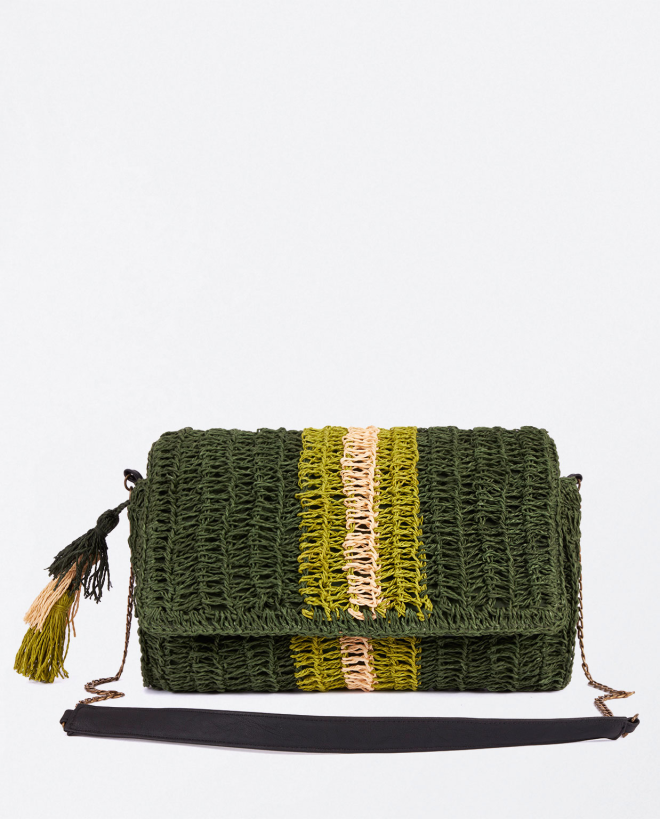 Borsa a tracolla in rafia colorata Verde