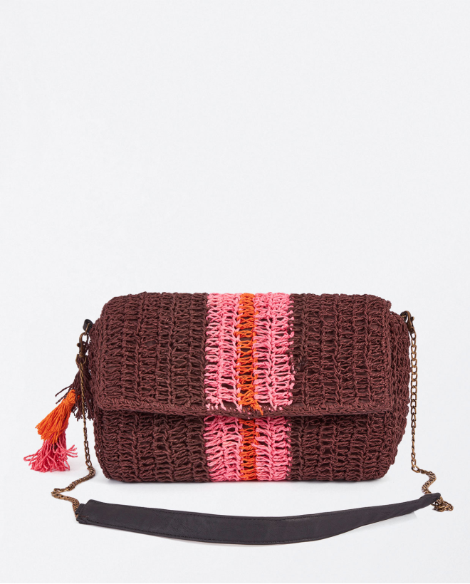 Borsa a tracolla in rafia colorata Marrone