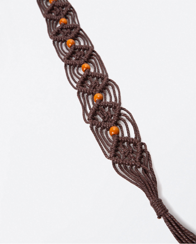 Cintura in macramè con perline di legno Marrone