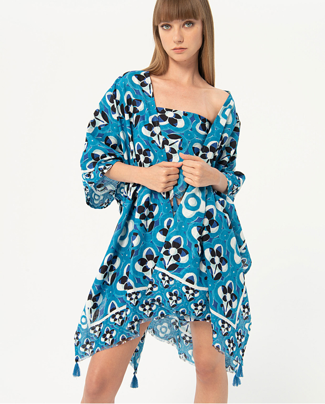 Kimono corto aperto Azzurro