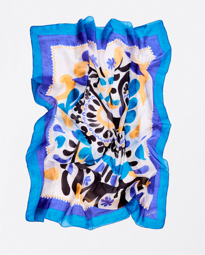 Foulard di seta stampato Azzurro