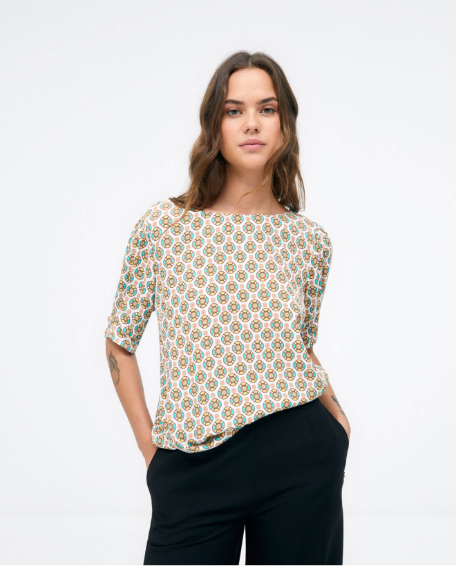 Maglia con maniche alla francese e stampa geometri Giallo