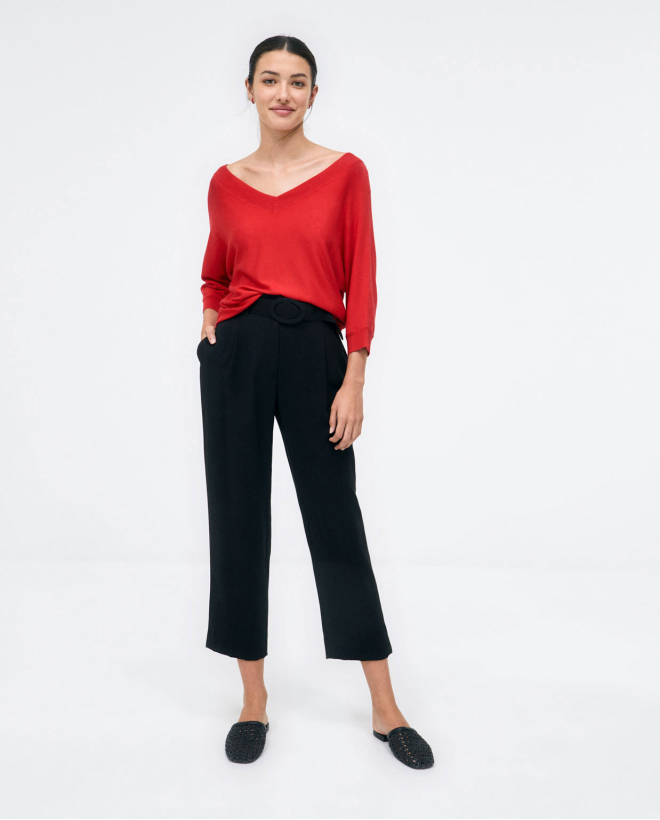 Pantaloni alla pescatora con cintura. Semplice Nero