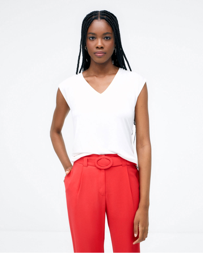 Pantaloni alla pescatora con cintura. Semplice Rosso