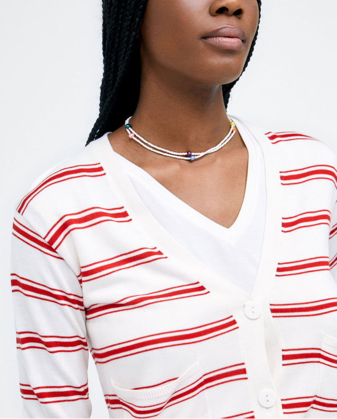 Cardigan in maglia con tasche. Strisce Rosso