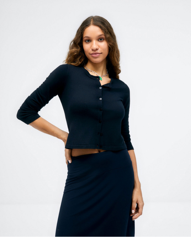 Cardigan corto a maglia con maniche lunghe. Sempli Nero