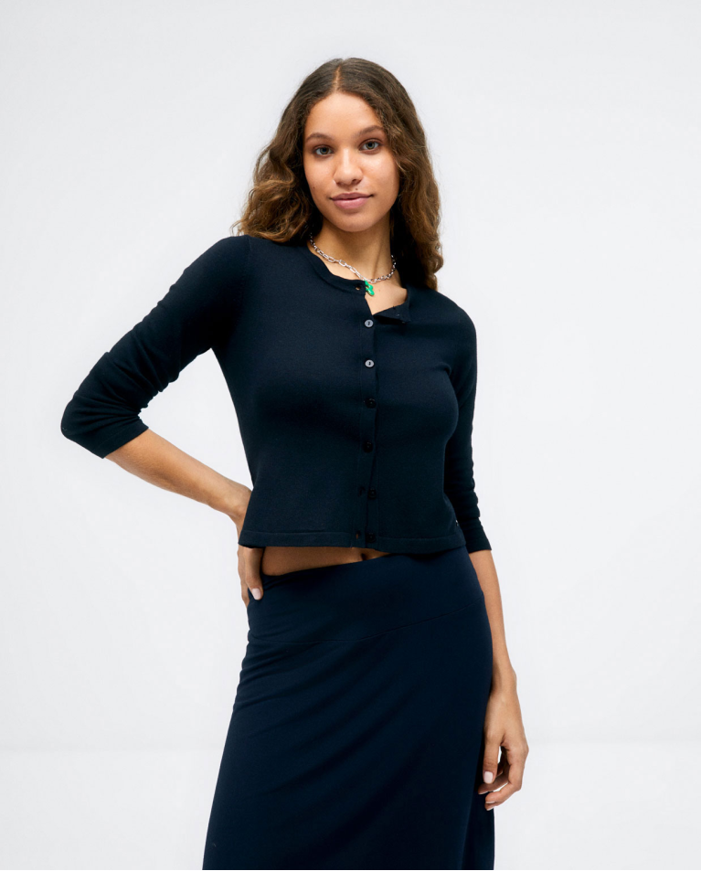 Cardigan corto a maglia con maniche lunghe. Sempli Nero