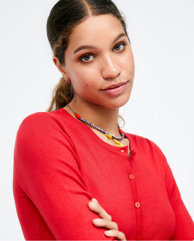 Cardigan corto a maglia con maniche lunghe. Sempli Rosso