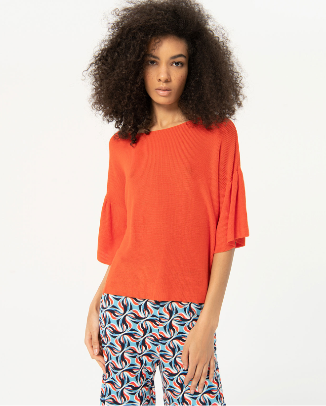 Maglia con maniche a balze Arancione