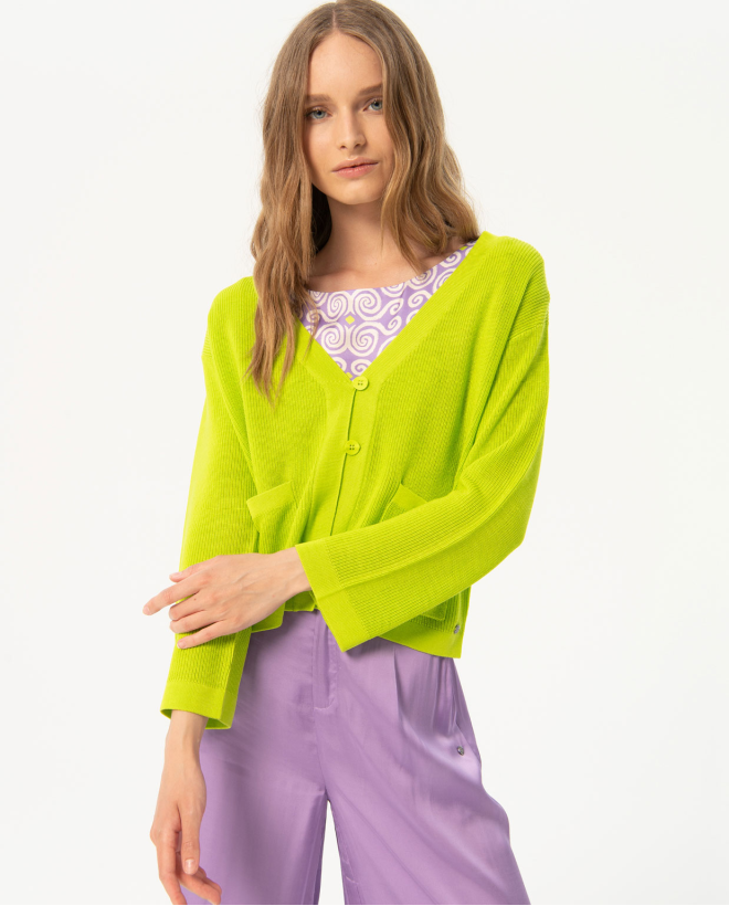 Cardigan corto in maglia Verde acido