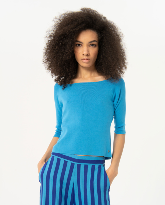 Maglia con collo Bardot Azzurro