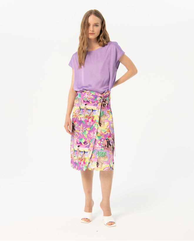 Gonna sarong con cintura stampata Multi