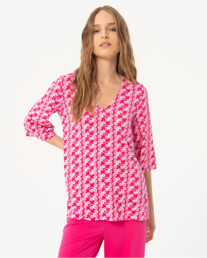 Maglietta stampata con maniche alla francese Fucsia