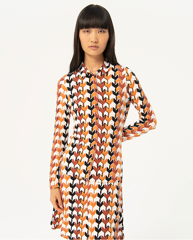 Camicia stampata in viscosa stretch Nero