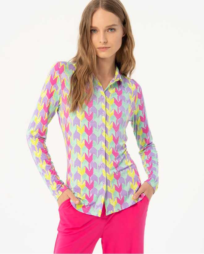Camicia stampata in viscosa stretch Multi