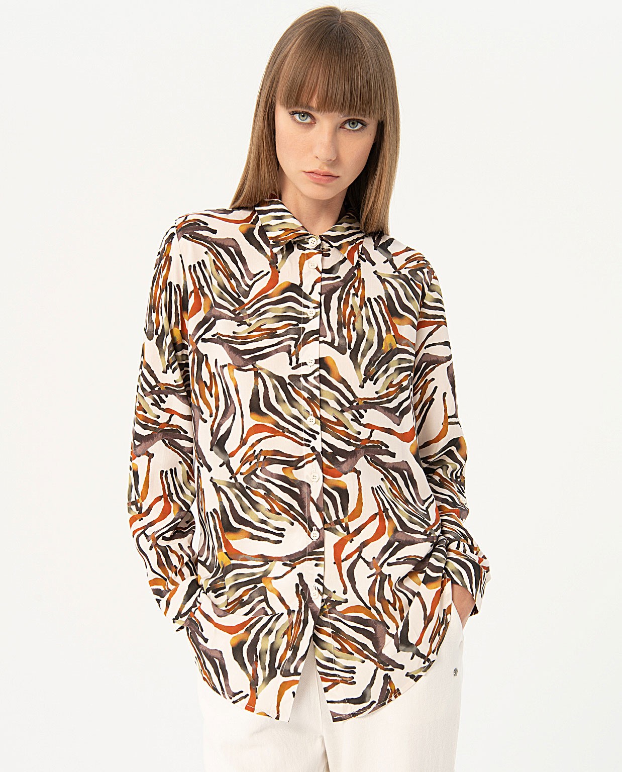 Camicia stampata a maniche lunghe Nero