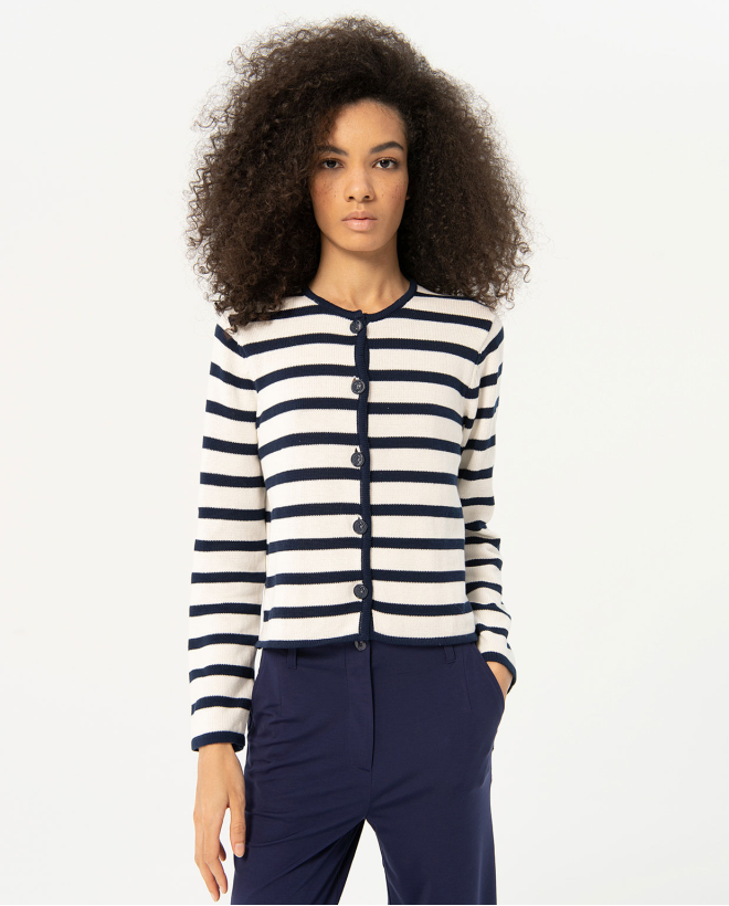Cardigan a righe in maglia Bianco