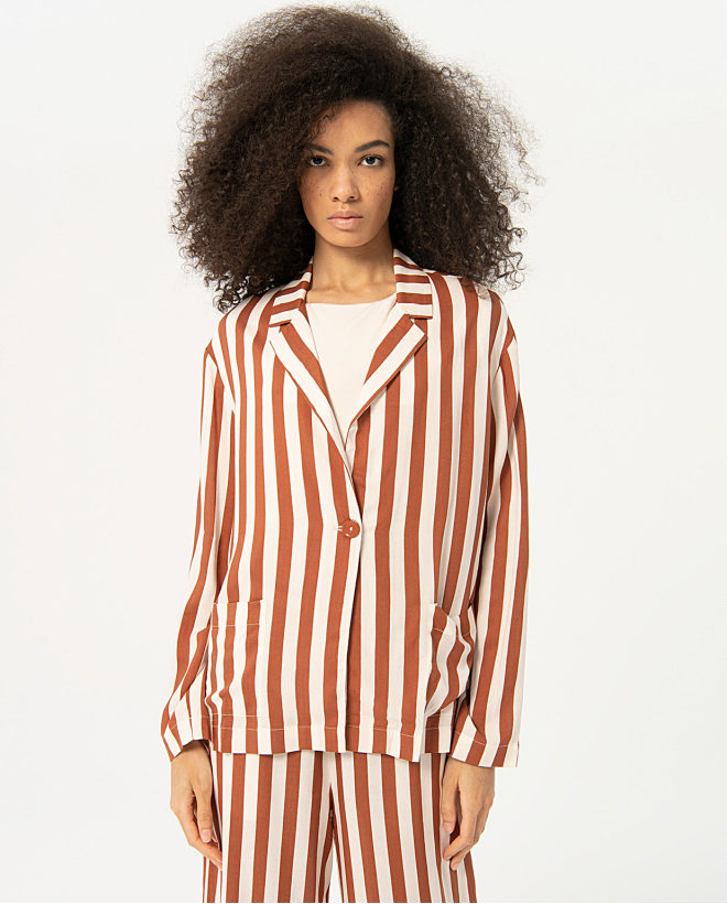 Blazer in raso a righe Marrone
