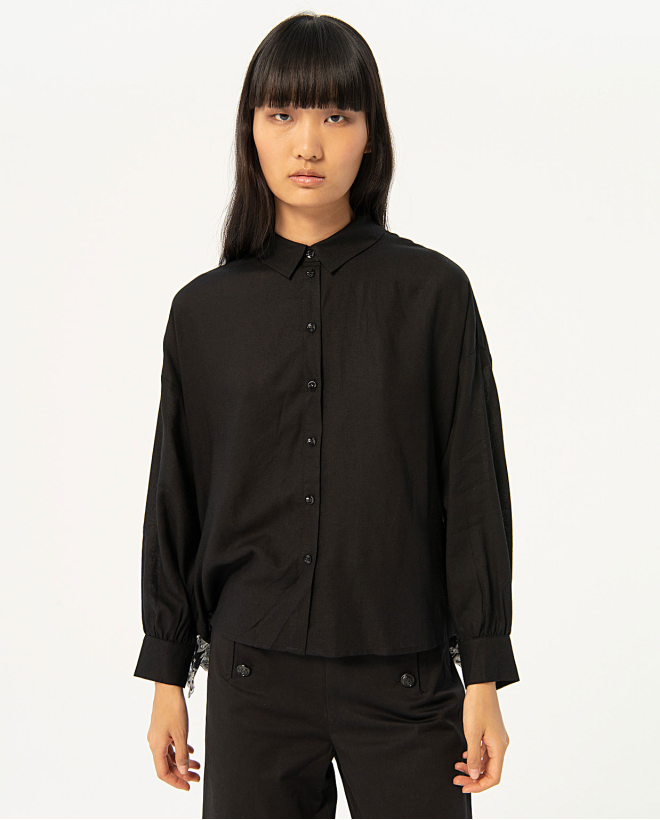 Camicia con dettagli all'uncinetto Nero