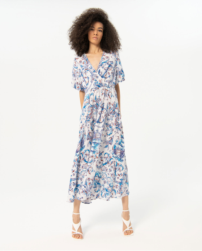 Vestito lungo e largo stampato Azzurro