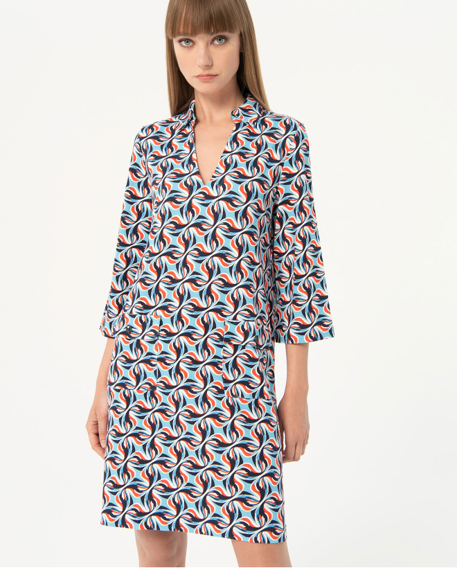 Vestito corto elastico stampato Azzurro