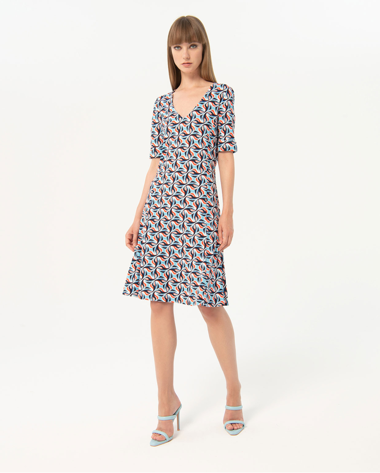 Vestito corto elastico stampato Azzurro