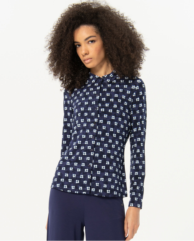 Camicia stampata in crêpe a maniche lunghe Marino